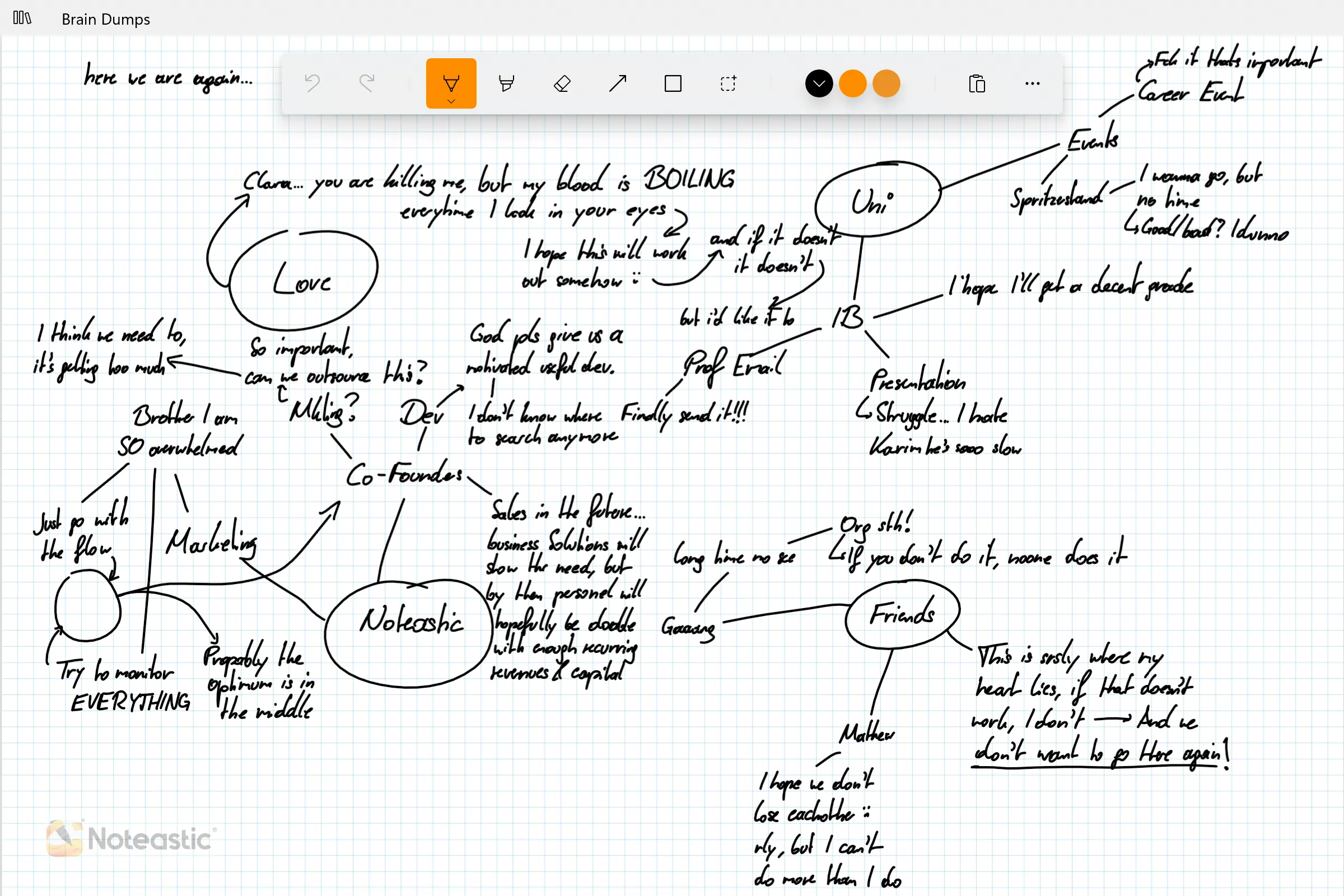 Showcase of a brain dump in Noteastic