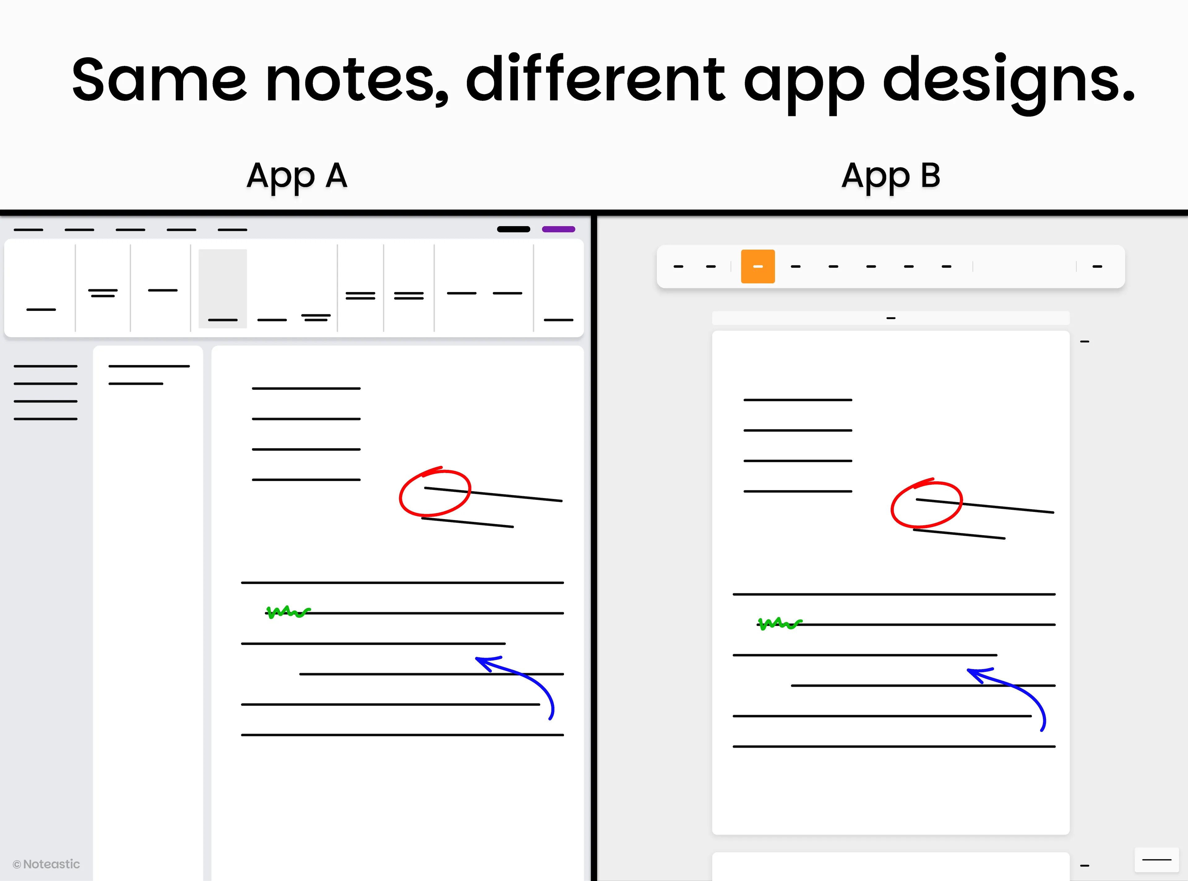 A comparison between a cluttered and a clean app
interface.